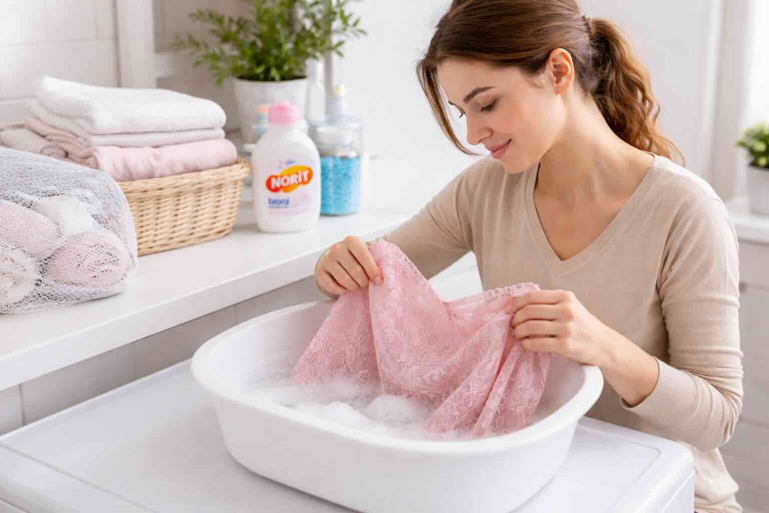 Mujer lavando prendas delicadas